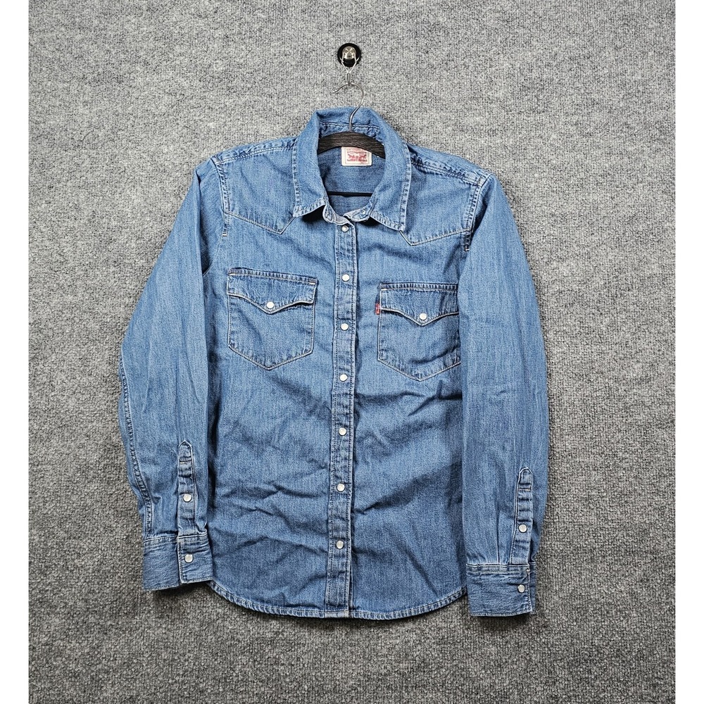 Levi's Western Denim Shirt Long Sleeve Pearl Snap Women's Size Small